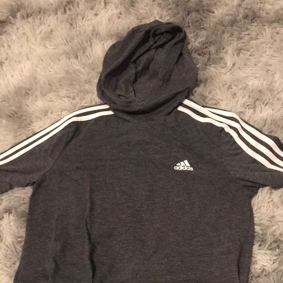 adidas Tops - Grey Striped Adidas Long Sleeve Scoop Neck